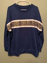 Boutique Navy Leopard Print Crew Neck Pullover Sweatshirt Size 2X NWOT