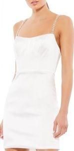 NWT Mac Duggal Crystal Strap Satin Minidress size 0 white