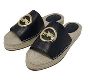 Shoes Coach Camille Espadrille Jute Footbead Black Leather Gold Size 7.5