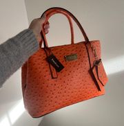 Aubrey Ostrich Satchel with card case orange nwt