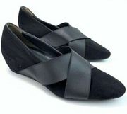 Paul Green Daniella Black Suede Crisscross Straps Covered Wedge Shoes Size 7/4.5