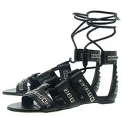 Alexander McQueen Leather Studded Wrap Gladiator Sandals Black Size 40.5
