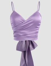 Cider Tie Back Criss Cross Purple Satin Shirt