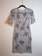 Aidan Mattox Lavender Allover Lace Floral Crystal Jewel Beaded Embellished Dress