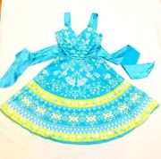 Small Pulse Turquoise Blue and Yellow Floral Sun Dress y2k Vintage