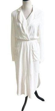 Venus Women's White Solid 100% Rayon V-Neck Long Sleeve Midi Dress Size Small