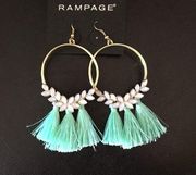 New Rampage Blue Stone & Tassel Hoops