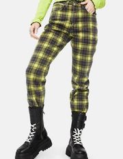 Plaid Check Print Mom Jeans Lime size 28 NWT