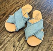 ANCIENT GREEK SANDALS THAIS Denim Slide Sandals US 6 EU 37 Frayed Edge