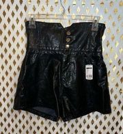 Leather shorts crossed back Goth alt pleather L French kiss high waisted shorts