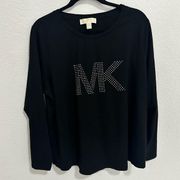 MICHAEL Michael Kors Long Sleeve Black Studded Logo T-Shirt Tee Size 2X