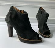 Paul green black beacon perforated nubuck peep toe booties ankle boots size 6