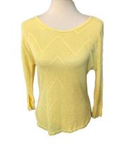 Dana Buchman yellow pointelle knit three quarter sleeve scoop neck lightweight s