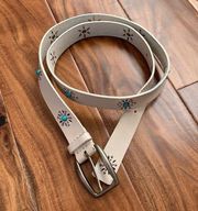 Nine West Cowboy Western Southwestern Cowgirl Turquoise White Leather Belt L