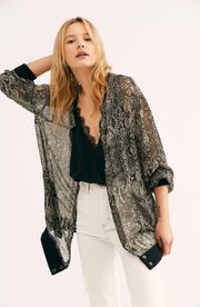 New  Slouchy and sheer snakeskin-printed bomber style jacket, Sz XS