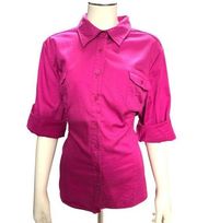 Apt 9 Fuchsia Purple Button Front Dressy Cotton Shirt  Front Pockets Size XL