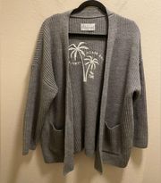 The Beach People Gray The Twin Palms Embroidered Cardigan Size M/L