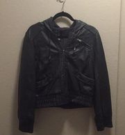 NWT Wet Seal Faux leather hooded jacket.