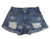 Refuge Star Print Paint Splatter Distressed Shorts