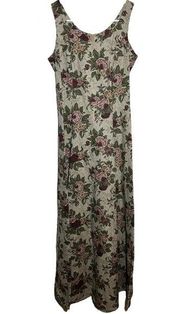 VTG Knapp Studio California Tapestry Maxi Dress Flax Floral Fit & Flare Cream XS
