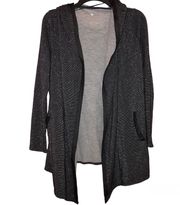 Hooded Asymmetrical Cardigan Glitter Metallic Black Small