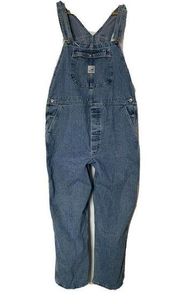 Vintage Lee Dungarees Riveted Blue Denim Button Fly Bib Overalls Size XL 80s 90s