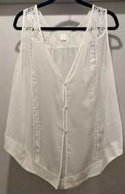 VTG 90s Wild Pearl White Lace & Sheer Button-Up V-Neck Tank Top - M