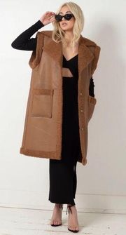 BLANK NYC Touch and Go Vegan Leather Sherpa Brown Vest | S