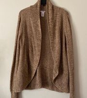 Woman’s juniors BONGO tan beige brown open front sweater knit shawl Sz Large