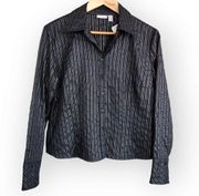 Vintage APT 9 Black Silver Striped Button Down Long Sleeve Shirt L