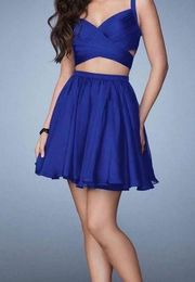 La Femme Blue Cut Out Cocktail Special Occasion Dress Full Skirt Size 2 NWT