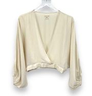 Anthropologie Silence + Noise cream surplice balloon sleeve cropped blouse