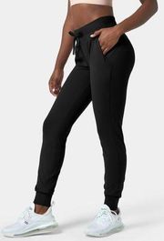 High Waisted Drawstring Side Pocket Casual Joggers Black - Large