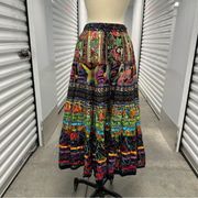 Travel Smith Multi Pattern Tiered Midi Gypsy Skirt