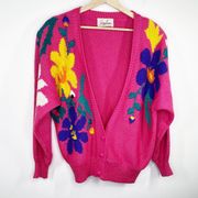 Jaclyn Smith Vintage Pink Floral Knit Cardigan Sweater Women's Size Medium M