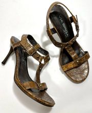 Italy Brown Floral Tooled Strappy Heel Sandals