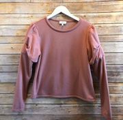 Lucky Brand Pink Puff Sleeve Cropped Sweatshirt Size Medium