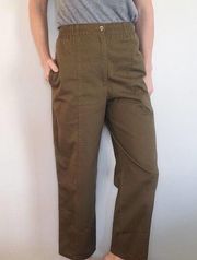 Vintage Liz Claiborne Wide Leg Crop Trousers Olive Green Elastic Waist Size Med