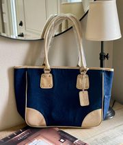 Vintage Denim & Navy Gold Canvas Tote Bag