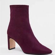 New ANN TAYLOR BLADE HEEL STRETCH FAUX SUEDE BOOTIES IN PLUM ROSE SIZE 6.5M