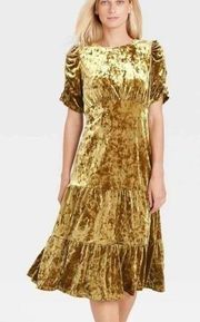 Who What Wear NWT Gold Crushed Velvet Short Sleeve Midi Dress