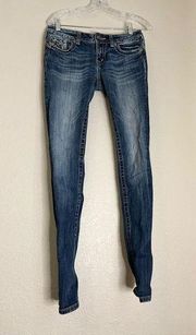 Miss Me Jeans Womens 28 Skinny Blue Bling Rhinestones Embellished JE606353X