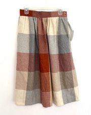 NEW NWT JACK WINTER Cream Ivory Gray Rust Plaid WOOL Blend A-Line Midi Skirt 12