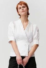 - Cotton Poplin Wrap Shirt With Short Sleeves Business Professional Top