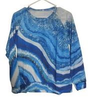 Unbraned Blue marble Design Long Sleeve Crown Neck Sweatshirt Size S