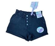 New Blue Spiece High Waist Paperbag Short Womens 11 Black Stone Cuffed Button