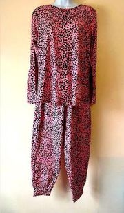 Zenana Premium Hot Pink Leopard Print Loungewear Set Sz M