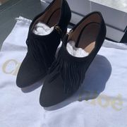 NWB Chloe Black Suede Fringe Booties