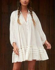 Free People Full Swing Mini Dress Womens Size M Ivory Pintucked Ruffle Oversized