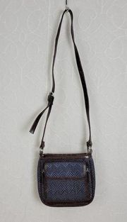 Coldwater Creek Womens Crossbody Bag One Size Blue Woven Straw Leather Purse